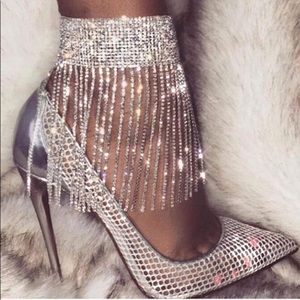 1 Silver Crystal Tassel Decor Anklet